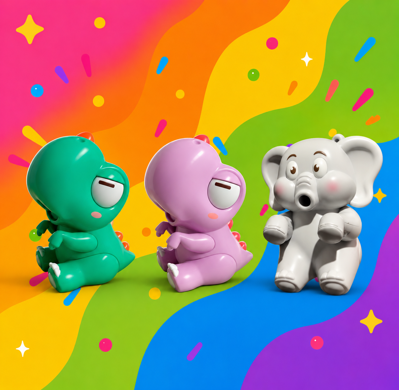 Woohoo Buddy clip-on food cooling fan in Green Dino, Pink Dino and Grey Elephant