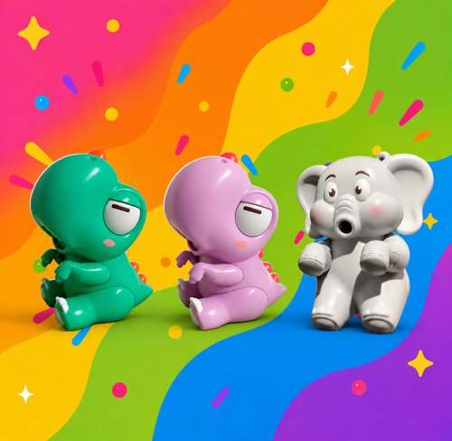 Woohoo Buddy clip-on food cooling fan in Green Dino, Pink Dino and Grey Elephant