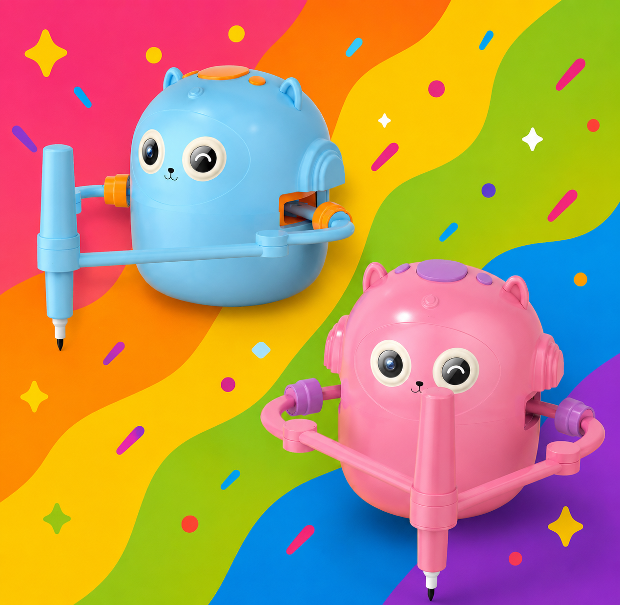 Woohoo Buddy build-and-tinker robot toy in pink and blue